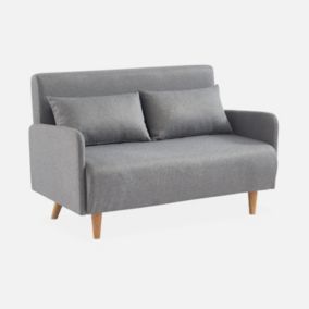 Canapé convertible en tissu - Panam - 2 places scandinave. pieds bois clair. gris clair. banquette. dossier inclinable