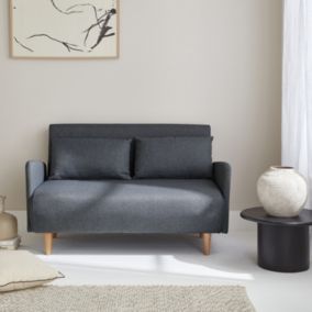 Canapé convertible en tissu - Panam - 2 places scandinave. pieds bois foncé. gris foncé. banquette. dossier inclinable