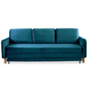 Canapé Convertible en Velours "Zefli" 210cm Bleu