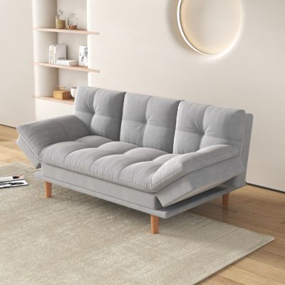 Canapé convertible et modulable 3 places en tissu gris clair KALMAR