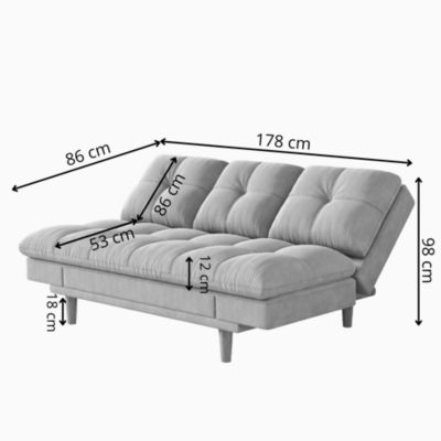 Canapé convertible et modulable 3 places en tissu gris clair KALMAR
