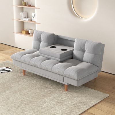 Canapé convertible et modulable 3 places en tissu gris clair KALMAR