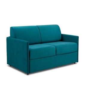 Canapé convertible express COLOSSE matelas épaisseur 22cm à mémoire de forme couchage 120 cm velours bleu paon ITALIAN SPIRIT