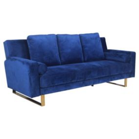 Canapé Convertible Velours "Albine" 210cm Bleu