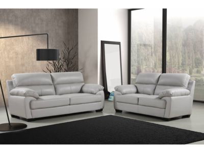 Canapé cuir et PVC "Cardiff"  163 x 92 x 93 cm  2 places  Gris clair