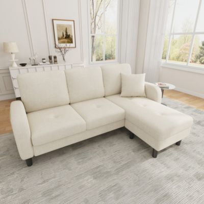 Canapé d angle 3 places en tissu beige clair avec méridienne réversible
