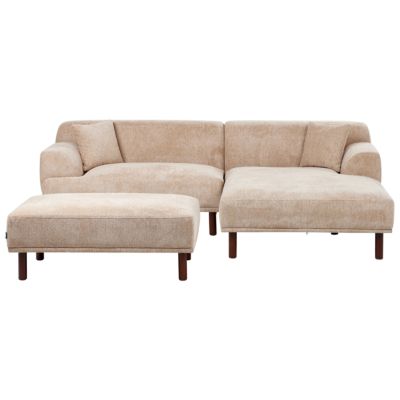 Canapé d'angle 3 places HOLT Tissu Beige avec ottoman Côté gauche