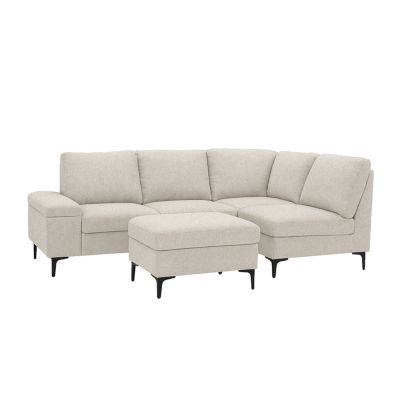 Canapé d'angle 4-5 places en tissu chenille beige avec pouf COLCHESTER