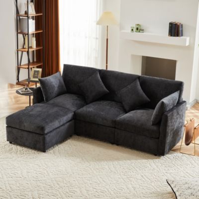 Canapé d'angle 4 places 216x161x81 cm en chenille avec pouf modulable, style moderne et confortable