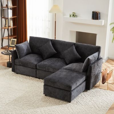 Canapé d'angle 4 places 216x161x81 cm en chenille avec pouf modulable, style moderne et confortable