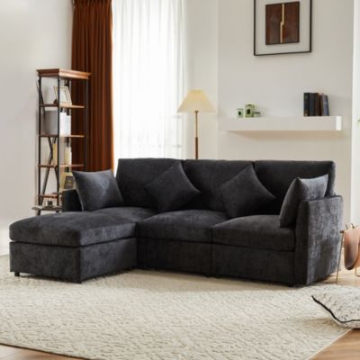 Canapé d'angle 4 places 216x161x81 cm en chenille avec pouf modulable, style moderne et confortable