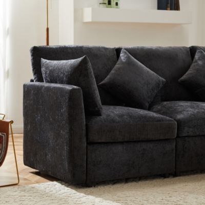 Canapé d'angle 4 places 216x161x81 cm en chenille avec pouf modulable, style moderne et confortable