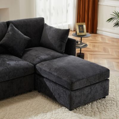 Canapé d'angle 4 places 216x161x81 cm en chenille avec pouf modulable, style moderne et confortable