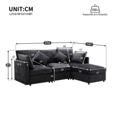 Canapé d'angle 4 places 216x161x81 cm en chenille avec pouf modulable, style moderne et confortable