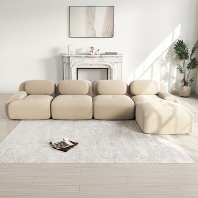 Canapé d'angle 4 places avec chaise longue,beige, accoudoirs extra-larges,sans montage