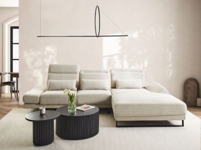 Canapé d'angle 4 places IKAST Tissu Beige clair Côté gauche