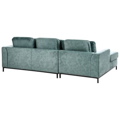 Canapé d'angle 5 places OSLO avec ottoman Velours Bleu paon Côté droit