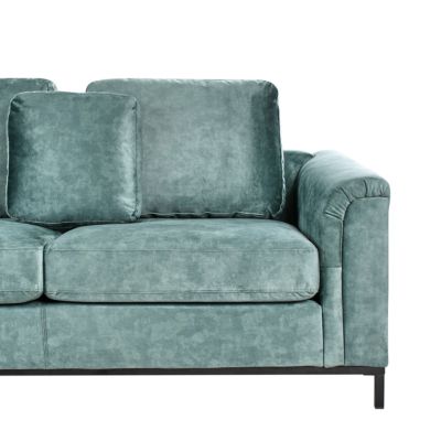 Canapé d'angle 5 places OSLO avec ottoman Velours Bleu paon Côté droit