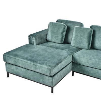 Canapé d'angle 5 places OSLO avec ottoman Velours Bleu paon Côté droit