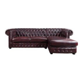 Canapé d'angle chesterfield BRENTON 100% cuir de buffle - Bordeaux- Angle droit