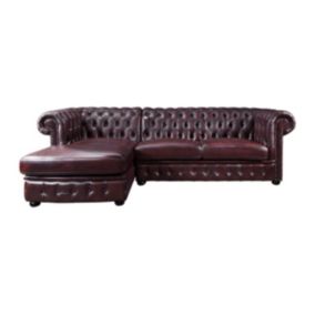 Canapé d'angle chesterfield BRENTON 100% cuir de buffle - Bordeaux- Angle gauche