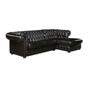 Canapé d'angle chesterfield BRENTON 100% cuir de buffle - Marron reflets châtains - Angle droit