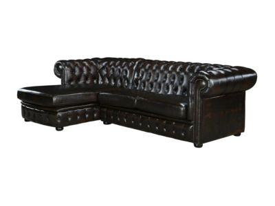 Canapé d'angle chesterfield BRENTON 100% cuir de buffle - Marron reflets châtains - Angle gauche