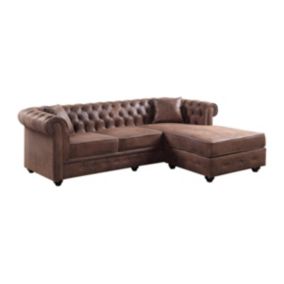 Canapé d'angle chesterfield réversible TOLEDO en microfibre vieillie - Marron