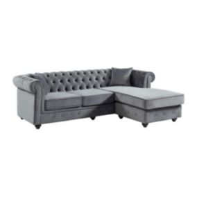 Canapé d'angle chesterfield réversible TOLEDO en velours - Anthracite