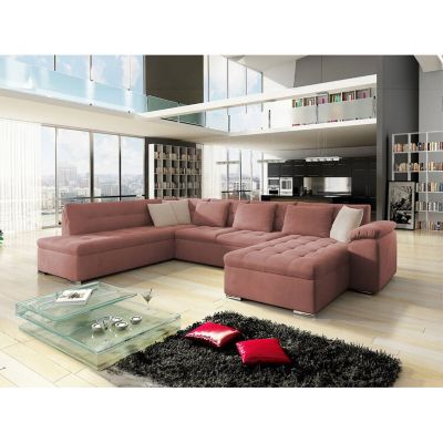 Canapé d'angle Comfivo 114, Rose, Fonction de couchage, 348x205x76cm