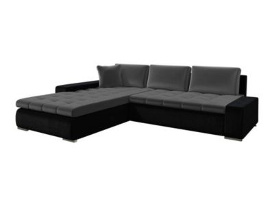 Canapé d'angle Comfivo 147, Noir, Fonction de couchage, 302x213x80cm