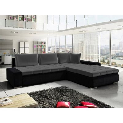Canapé d'angle Comfivo 147, Noir, Fonction de couchage, 302x213x80cm