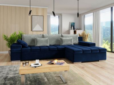 Canapé d'angle Comfivo 169, Bleu, Fonction de couchage, 310x175x83cm