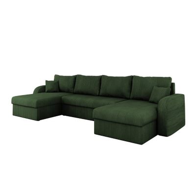 Canapé d'angle Comfivo 233, Vert, Fonction de couchage, 304x140x80cm