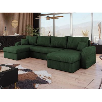 Canapé d'angle Comfivo 233, Vert, Fonction de couchage, 304x140x80cm
