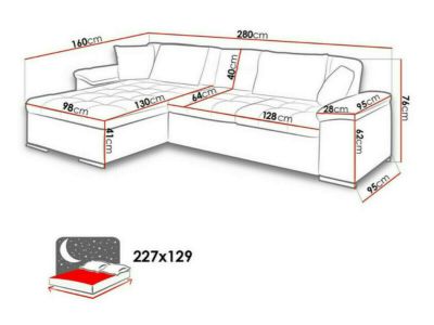 Canapé d'angle Comfivo Mica, Jaune, Fonction de couchage, 280x160x76cm