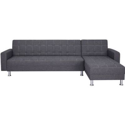 Canapé d'angle convertible 3 places réversible - Tissu gris foncé avec coutures blanches - Pieds acier - L277xP157xH80 cm - IVANA