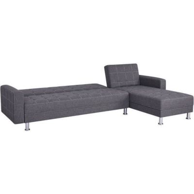 Canapé d'angle convertible 3 places réversible - Tissu gris foncé avec coutures blanches - Pieds acier - L277xP157xH80 cm - IVANA