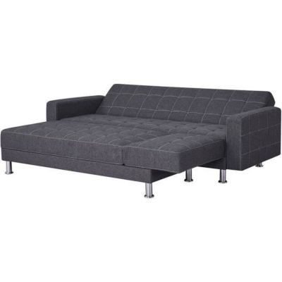 Canapé d'angle convertible 3 places réversible - Tissu gris foncé avec coutures blanches - Pieds acier - L277xP157xH80 cm - IVANA