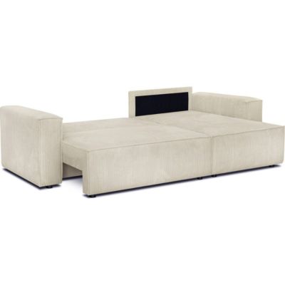 Canapé d'angle convertible 4 places avec coffre, velours côtelé beige - Livia