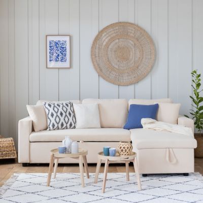 Canapé d'angle convertible CLARK 3 places en velours côtelé beige - HAPPY GARDEN