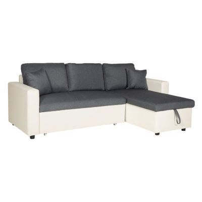 Canapé d'angle convertible CLARK 3 places gris chiné et blanc - HAPPY GARDEN