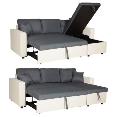 Canapé d'angle convertible CLARK 3 places gris chiné et blanc - HAPPY GARDEN