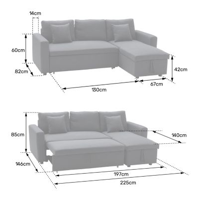 Canapé d'angle convertible CLARK 3 places gris chiné et blanc - HAPPY GARDEN