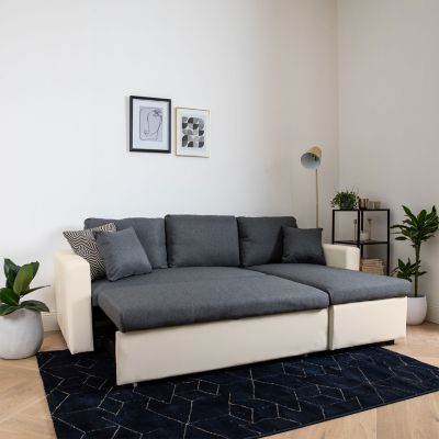 Canapé d'angle convertible CLARK 3 places gris chiné et blanc - HAPPY GARDEN