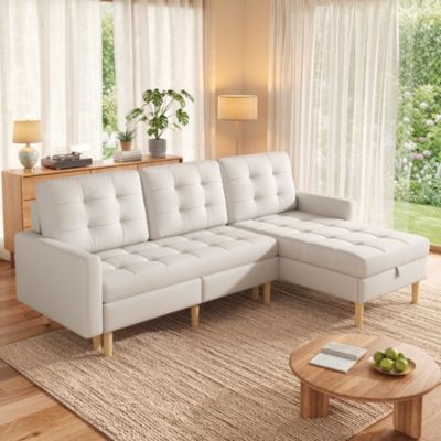 Canapé d'angle convertible en chenille L.212 x P.130 x H.86 cm avec coffre de rangement et prise USB, beige