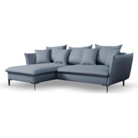 Canapé d'angle convertible en tissu bleu marine LAZARE - Angle gauche