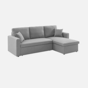 Canapé d'angle convertible en tissu gris clair - IDA - 3 places. fauteuil d'angle réversible coffre rangement lit modulable