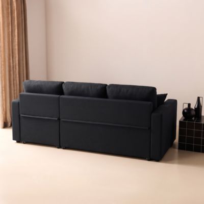 Canapé d'angle convertible en tissu noir - IDA - 3 places. fauteuil d'angle réversible coffre rangement lit modulable