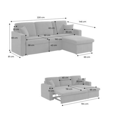 Canapé d'angle convertible en tissu noir - IDA - 3 places. fauteuil d'angle réversible coffre rangement lit modulable